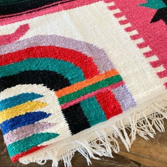 Vintage Baja Wool Mayan Aztec Blanket - Picture 4 of 7